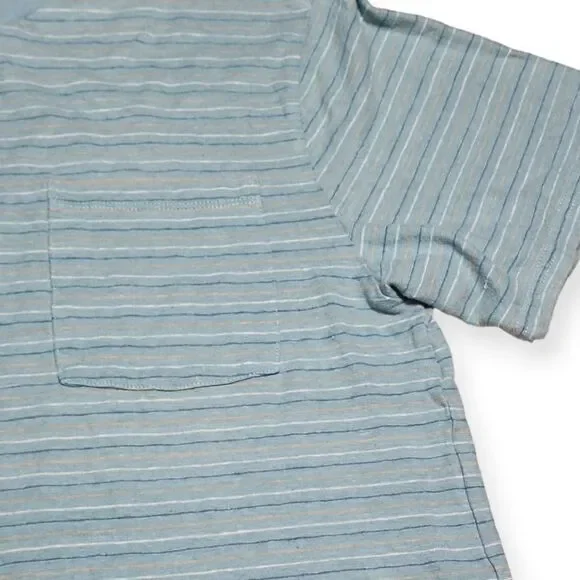 Fayettechill Men's‎ Hemp Blend Short Sleeve Striped Pocket T-Shirt Aqua S - Picture 3 of 8